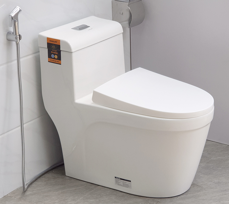 Bồn cầu 1 khối men Nano tuyết bóng sáng, nắp đóng siêu êm, 2 chế độ xả Eurolife EL-BC216