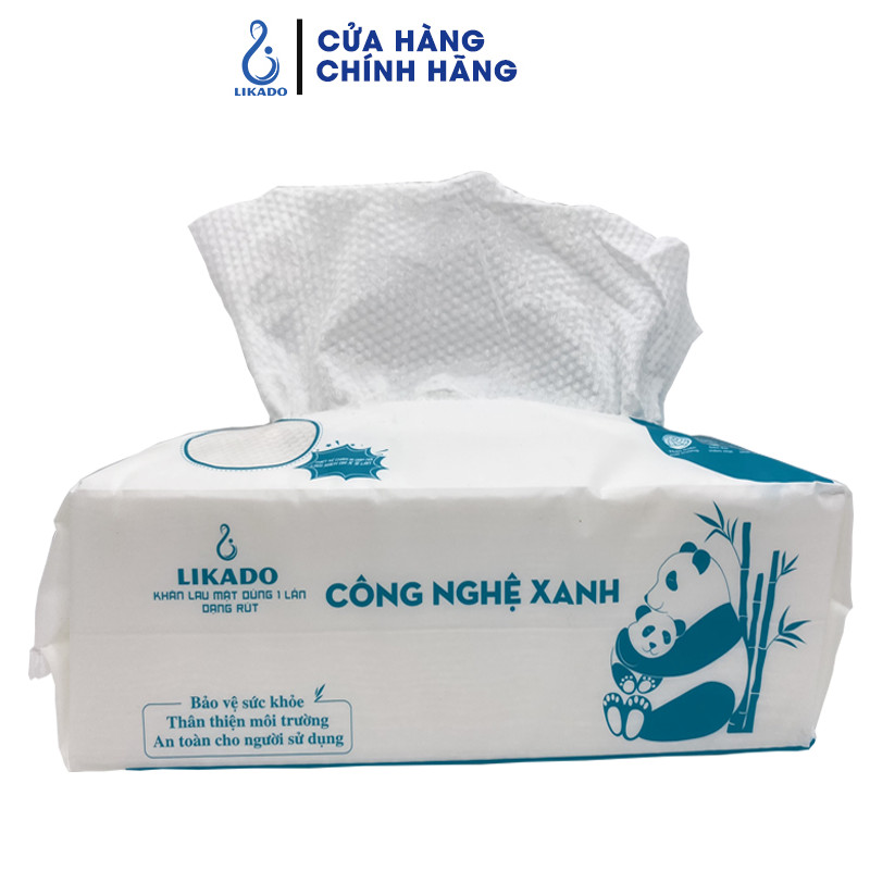 Khăn lau mặt dùng 1 lần LIKADO kt 20x20cm dạng túi rút tiện lợi (1 túi 80 khăn)