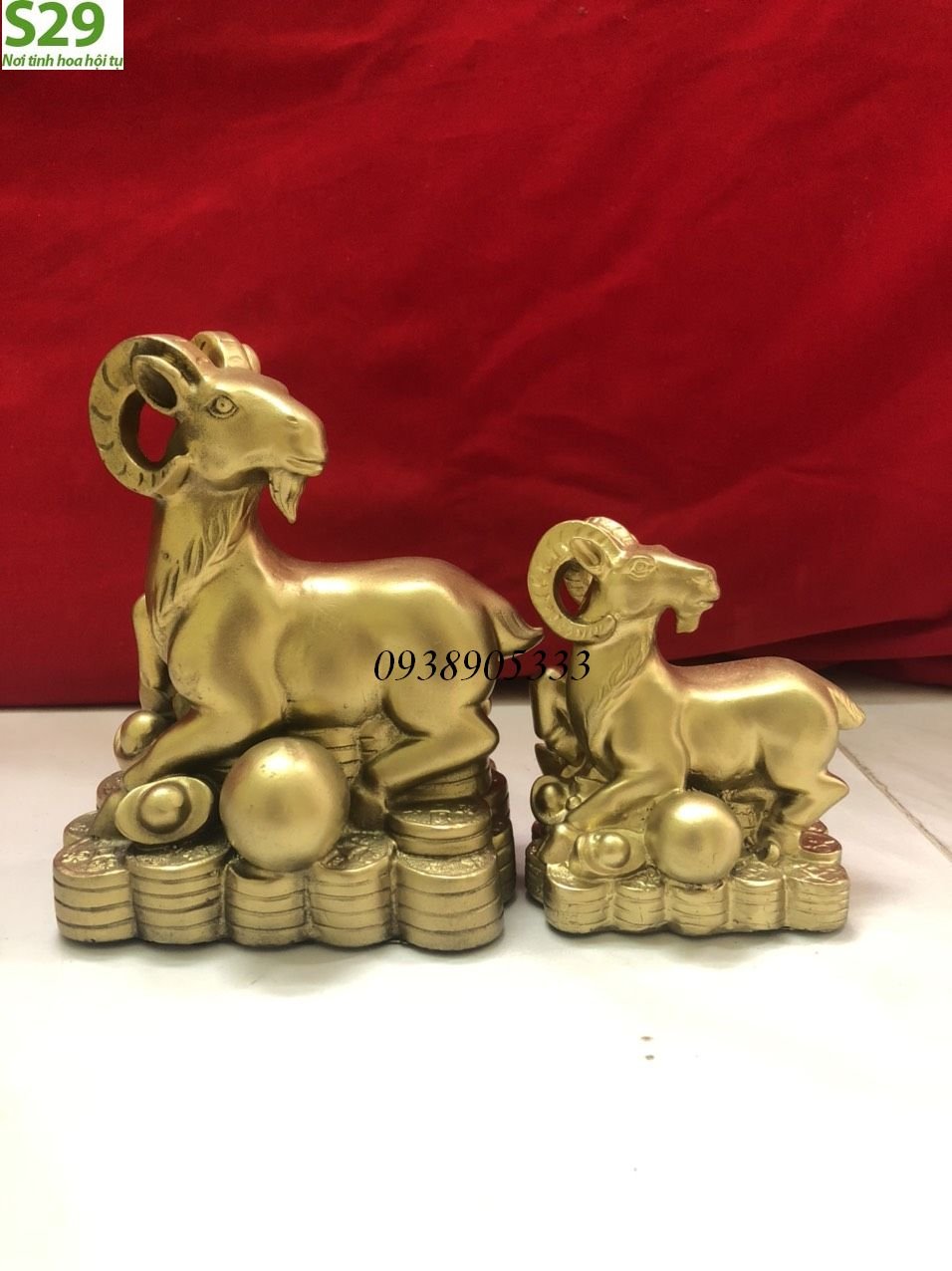 Dê Nằm Trên Tiền Giáp Ngọc,Bằng Đồng Cao Cấp Vật Phẩm Phong Thủy Cao 15cm