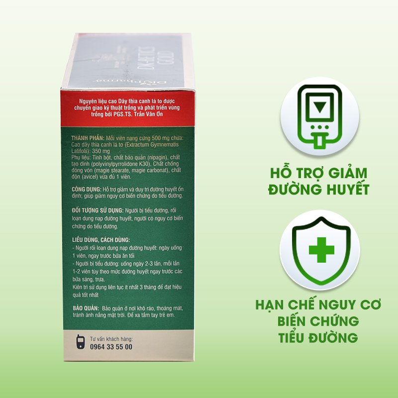 Viên tiểu đường dây thìa canh lá to DK Betics GOLD - DK PHARMA - 1 hộp 2 lọ - 120 viên