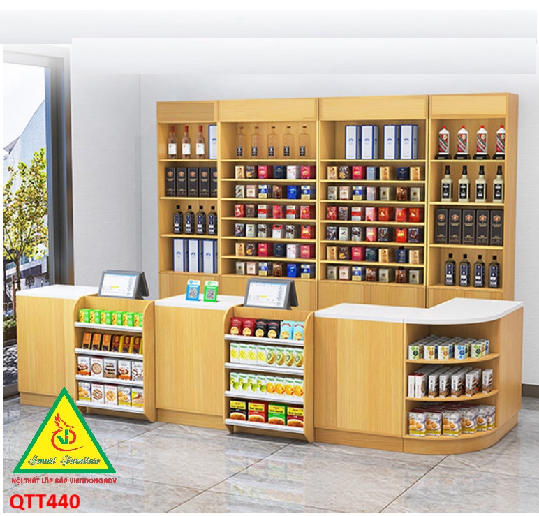 Bàn tính tiền, quầy thu ngân cho cửa hàng tiện lợi, siêu thị mini, shop QTT440 - NỘI THẤT LẮP RÁP VIENDONGADV