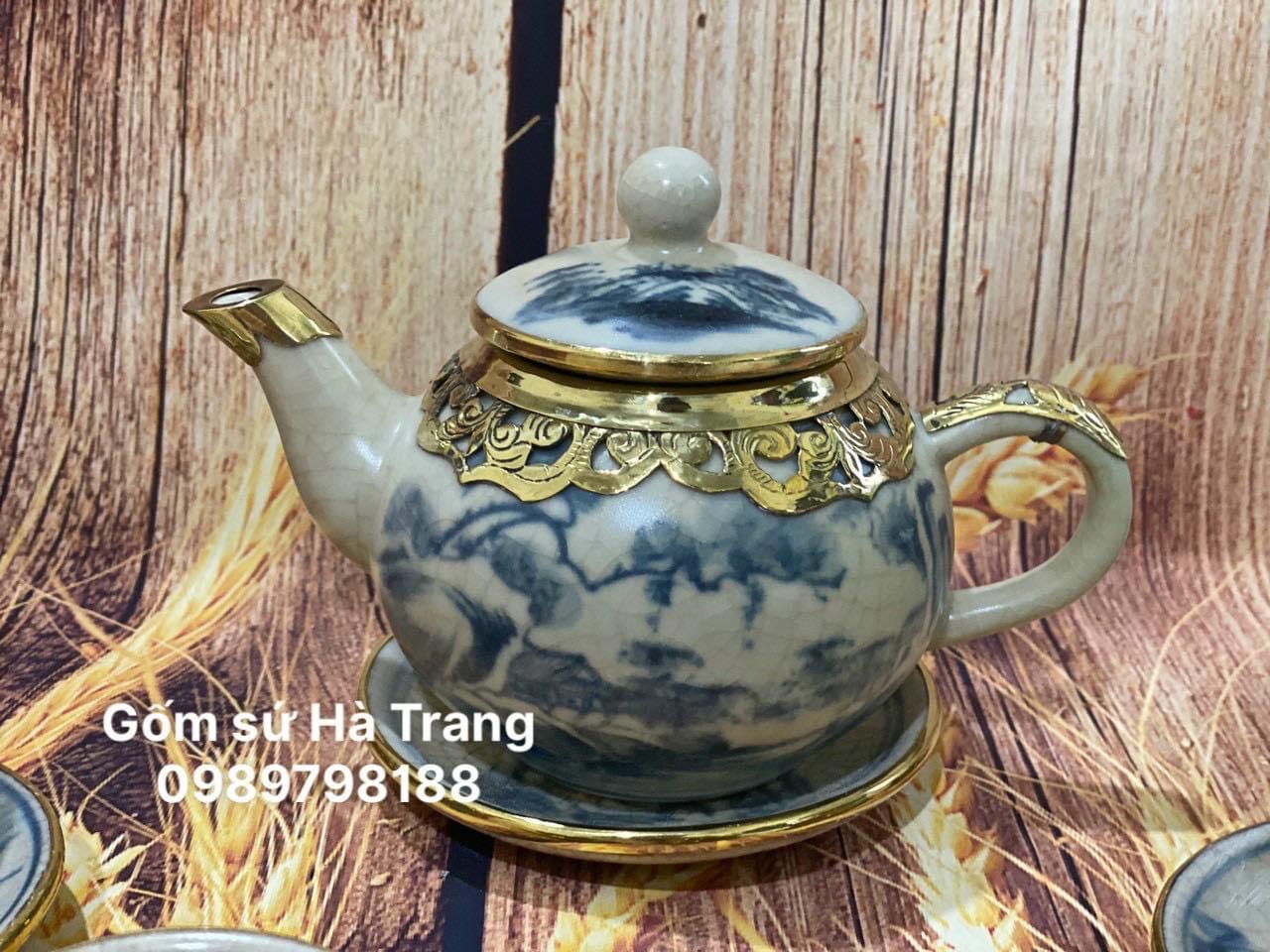 Bộ trà gốm sứ Bát Tràng cao cấp men rạn dung tích 300ml