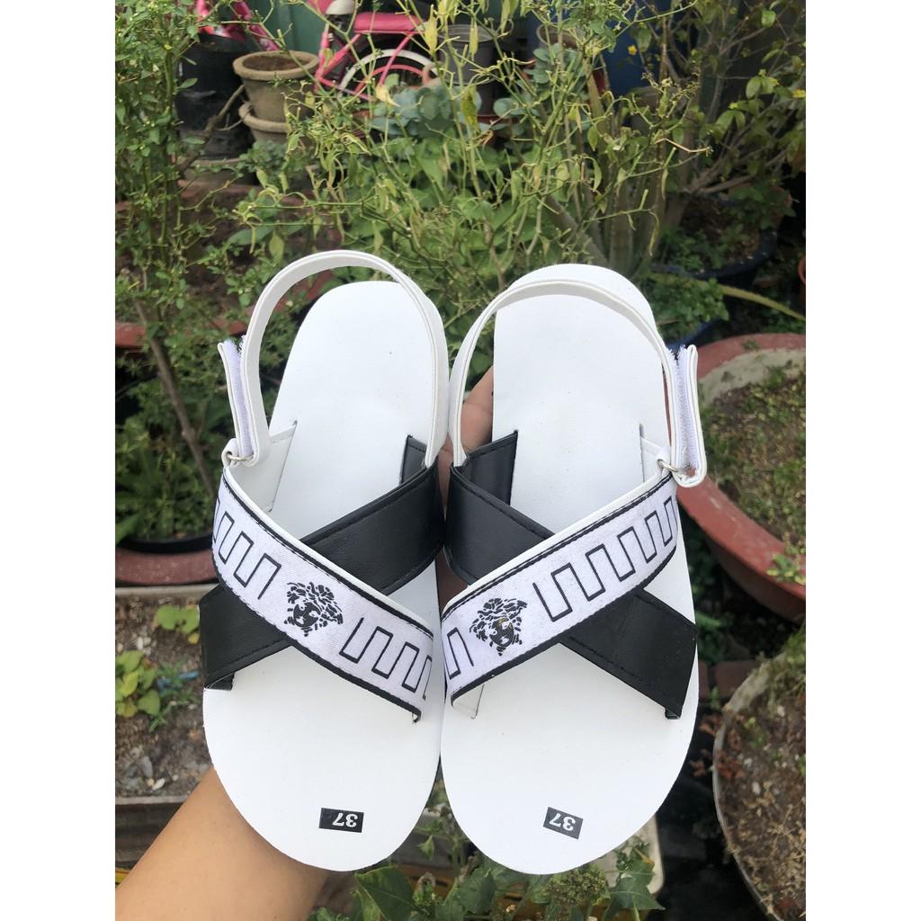 dép sandal ( đế trắng quai hậu đen phối chéo dù ) size từ 35 nữ đến 42 nữ