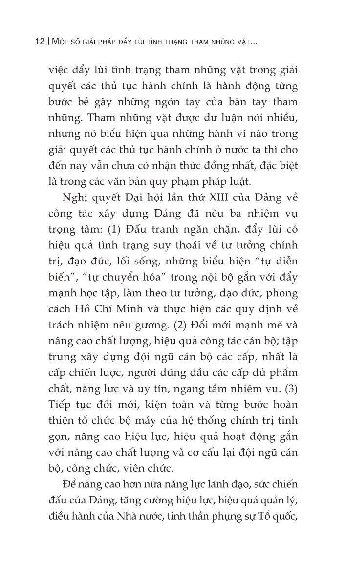 Một số giải pháp đẩy lùi tình trạng tham nhũng vặt trong giải quyết các thủ tục hành chính ở nước ta hiện nay (Sách chuyên khảo)