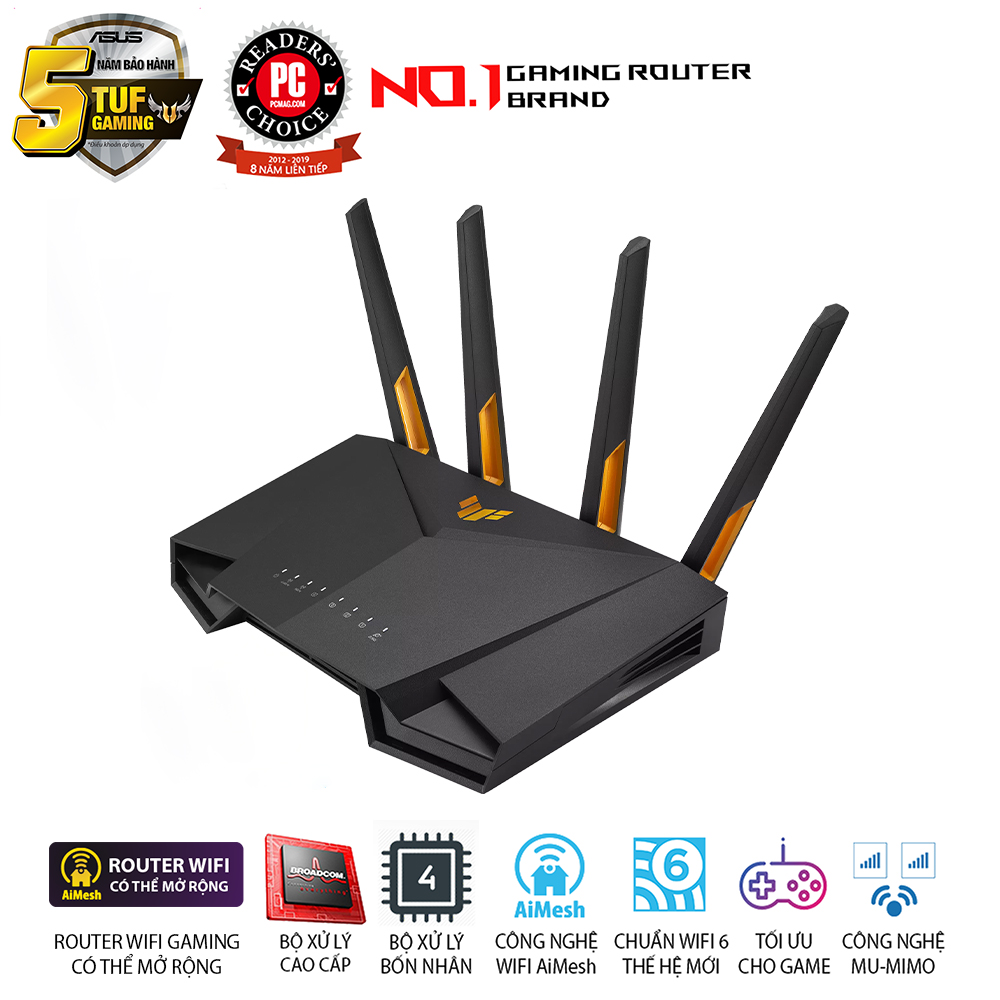 Bộ định tuyến chơi game WiFi 6 băng tần kép TUF Gaming AX4200  - Hàng Chính Hãng