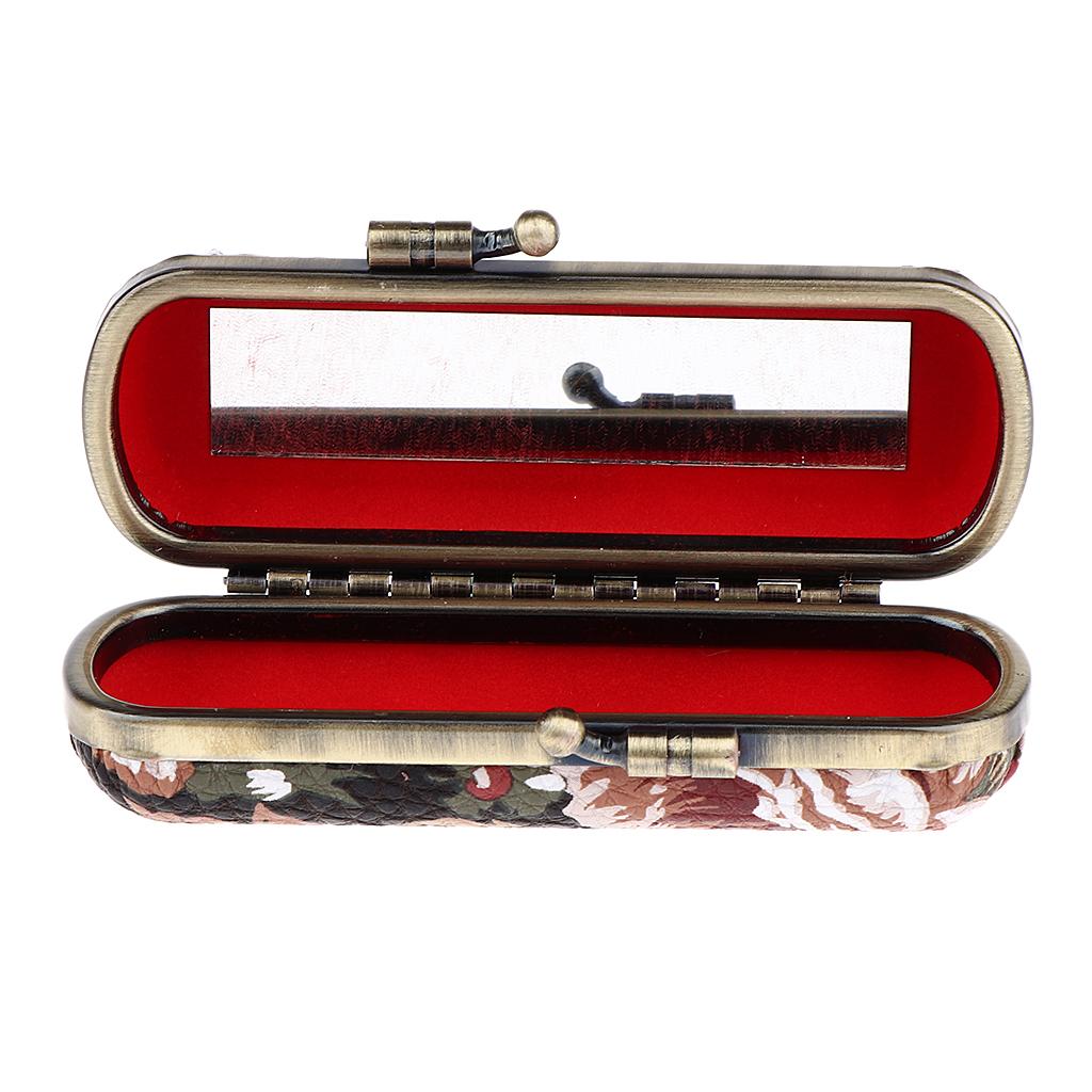 Makeup Holder Lipstick Case PU Leather Lip Balm Storage Box with Mirror for Purse Handbag Travel