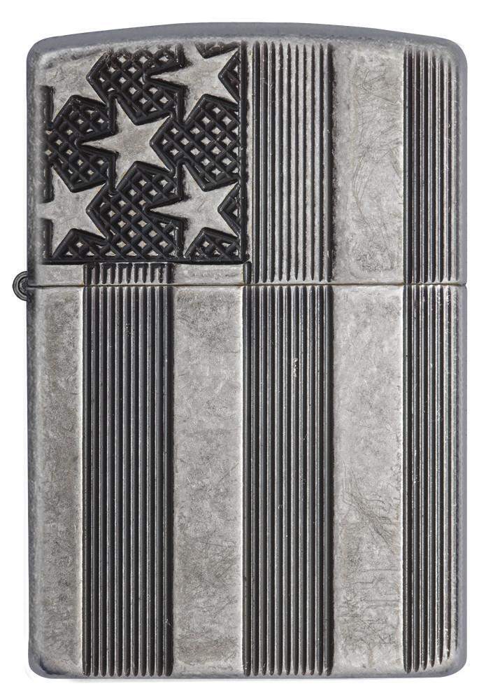 Bật Lửa Zippo Armor US Flag Antique Silver Plate 28974