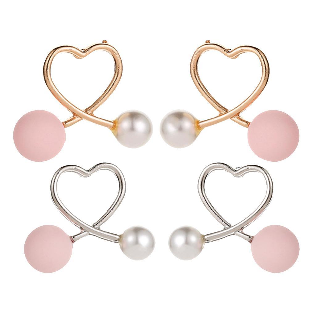 Cross Peach Heart Faux Pearl Sweet Style Stud Earrings Women Jewelry Gold