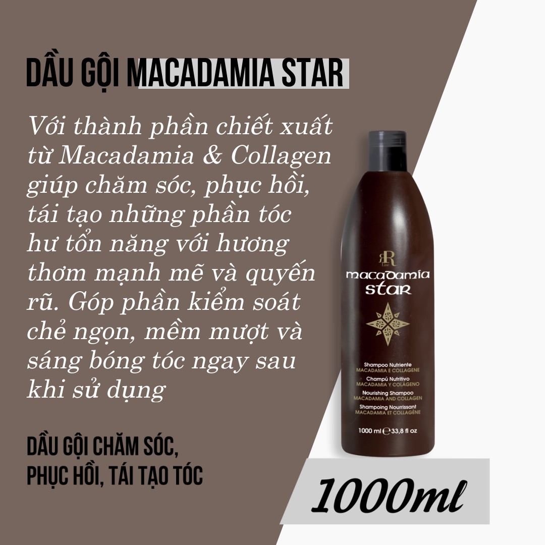 Dầu gội Ý phục hồi tóc hư tổn Rrline Macadamia Collagen Star Shampoo 1000ml