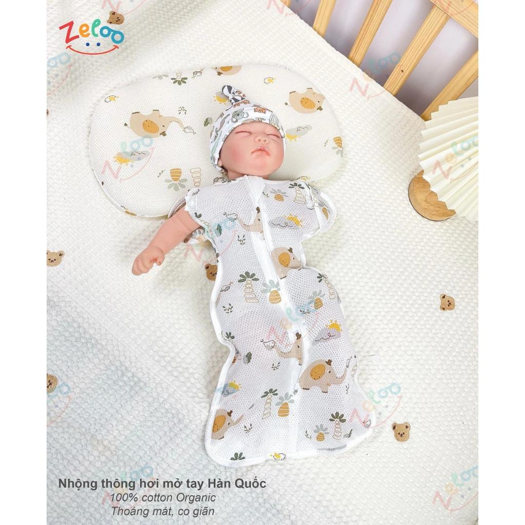Nhộng chũn cotton thông hơi mở tay cho bé sơ sinh ZELOO quấn chũn cho bé ngủ ngon mềm mại chống giật mình - Ô tô