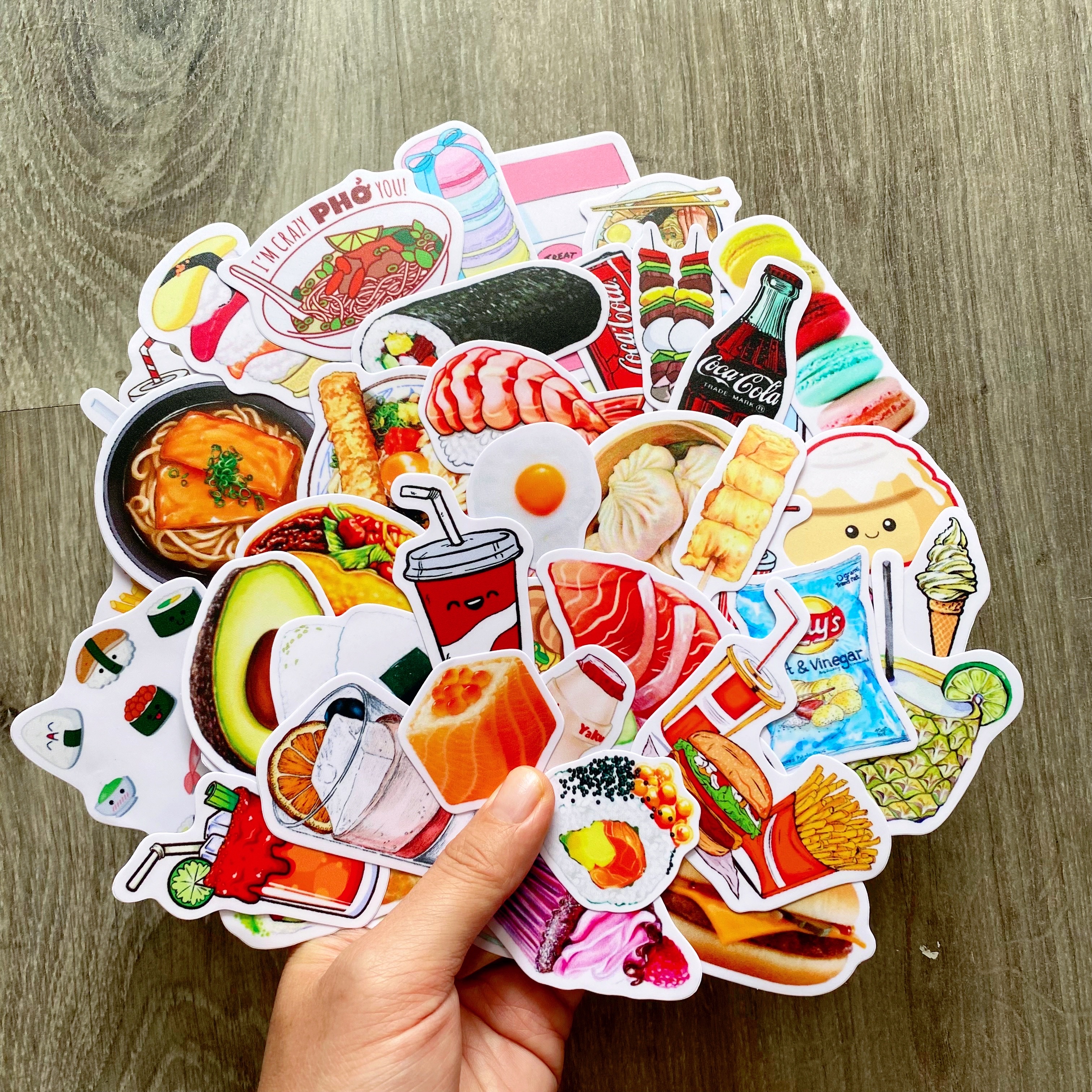 Bộ 50 Sticker Food Chủ Đề Món Ăn Uống (2020) Hình Dán Chống Nước Decal Chất Lượng Cao Trang Trí Va Li Du Lịch, Xe Đạp, Xe Máy, Laptop, Nón Bảo Hiểm, Máy Tính Học Sinh, Tủ Quần Áo, Nắp Lưng Điện Thoại