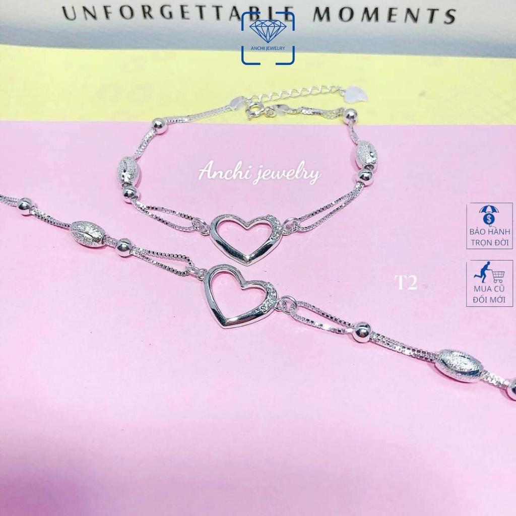 Lắc tay nữ bạc ta mặt tim trẻ trung cá tính, Anchi jewelry