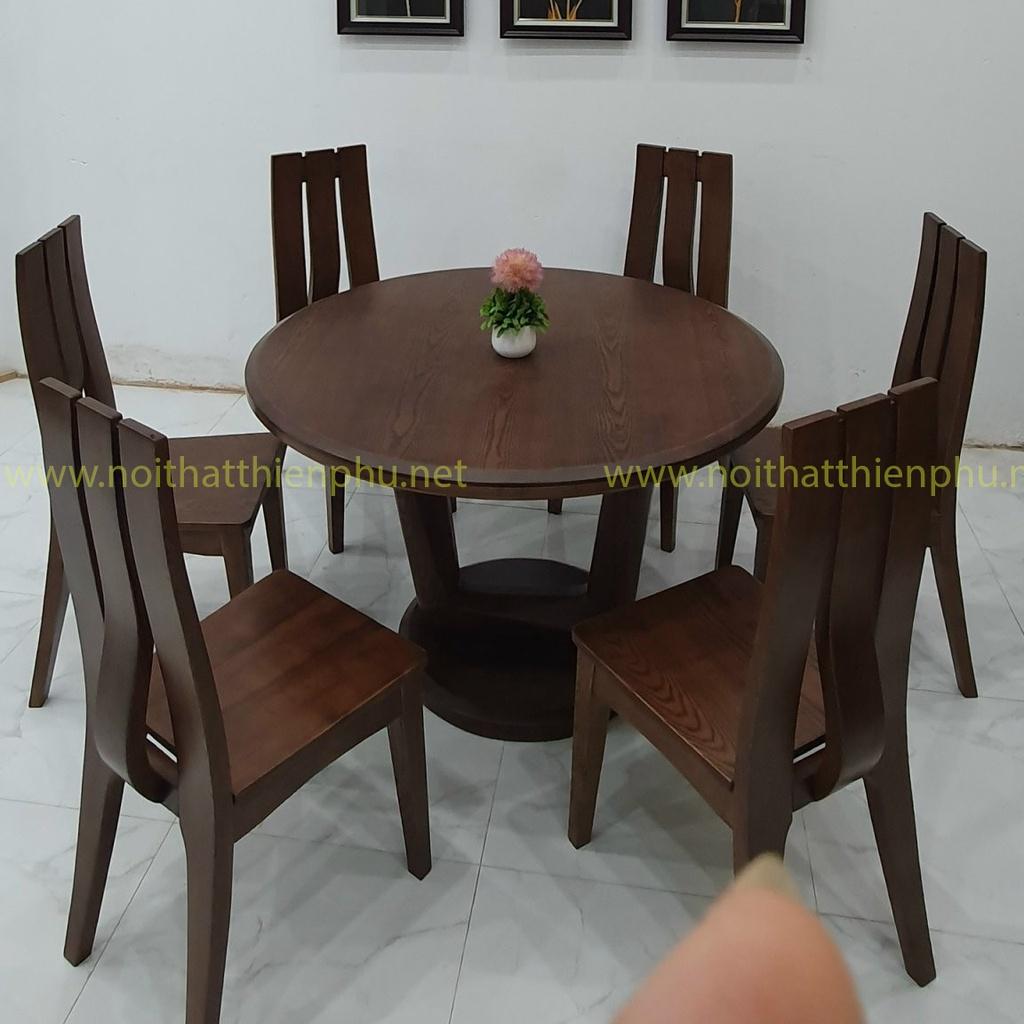 Bộ bàn ăn mặt gỗ tròn 6 ghế cao cấp gỗ Sồi hiện đại