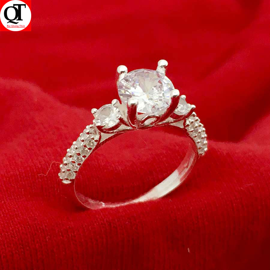 Nhẫn nữ bạc 925 gắn kim cương nhân tạo đá trắng Bạc Quang Thản - NNu41a (bạc)