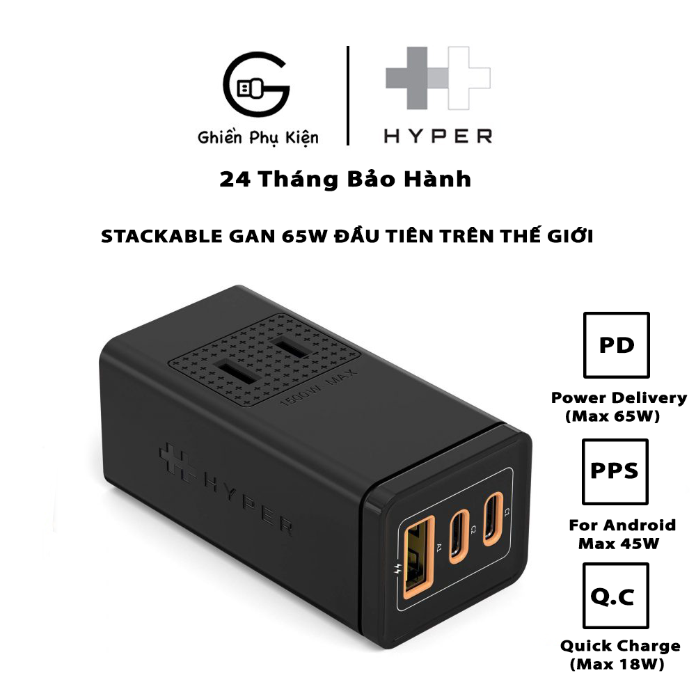 Sạc Đa Cổng HYPERJUICE STACKABLE GAN 65W 2C1A - PD/PPS/QC3.0 ĐẦU TIÊN TRÊN THẾ GIỚI - HJ414 - HÀNG CHÍNH HÃNG