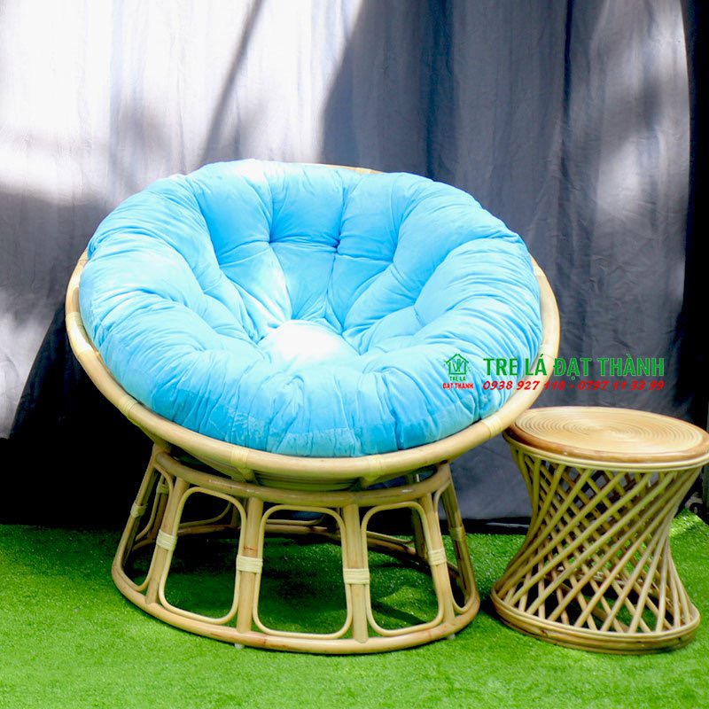 Bộ 2 ghế papasan đường kính 100cm tặng kèm 1 đôn caro tròn