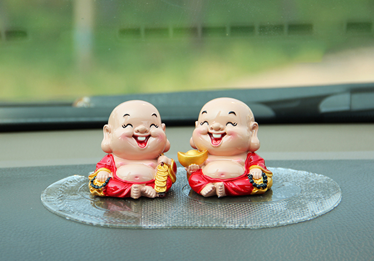 Bộ đôi tượng chibi Di Lặc 6cm kèm túi đỏ chữ Phát và chân đế giả đá size nhỏ