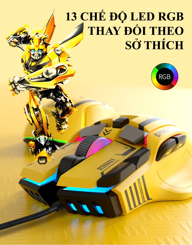 Chuột cơ chơi game G6S thiết kế robot cực ngầu với độ DPI lên đến 12800 kèm theo 13 chế độ đèn led RGB tùy chỉnh - VL