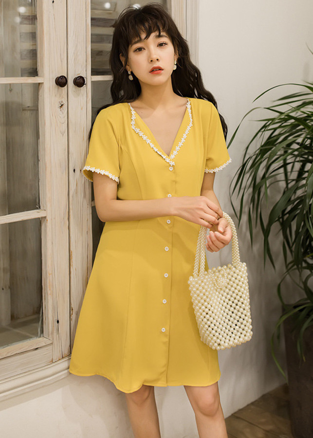 Đầm cổ bẻ viền ren vintage DAORA DRESS