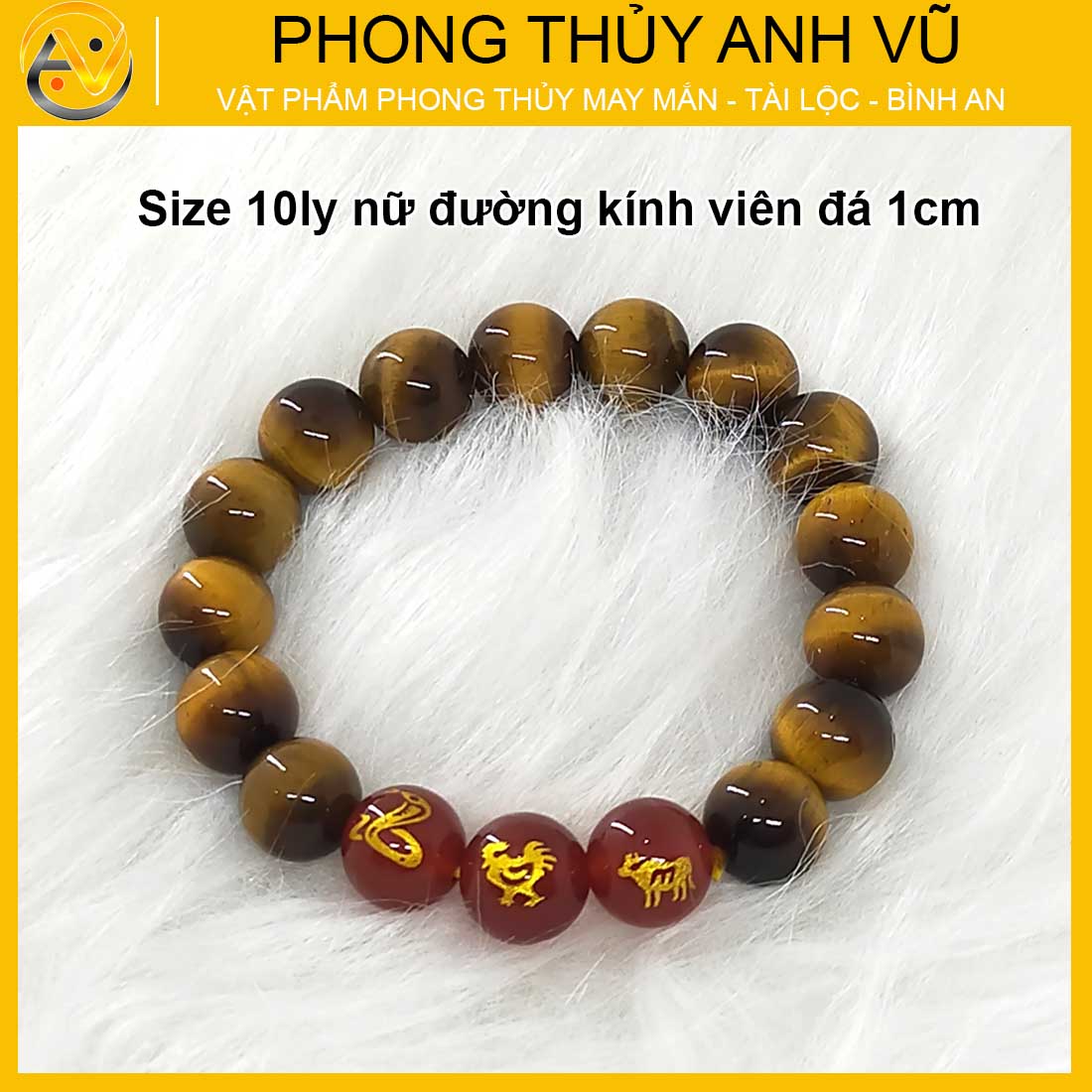 Vòng tam hợp tỵ dậu sửu đã khai quang - chất liệu đá mắt hổ vàng tự nhiên - size 8 10 12ly - may mắn tài lộc - Vòng Tam Hợp Anh Vũ