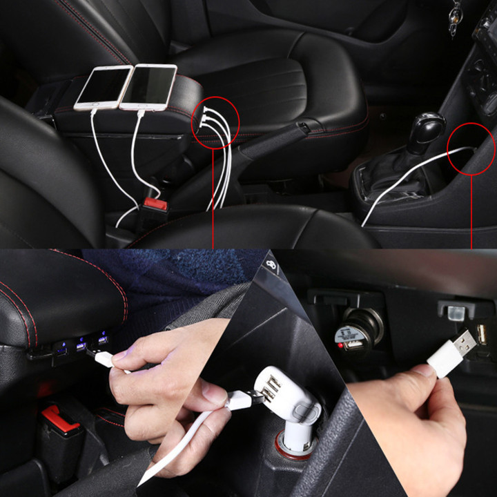 Hộp tỳ tay ô tô, xe hơi dành cho xe Kia Soluto tích hợp 7 cổng USB cao cấp DUSB-SLT