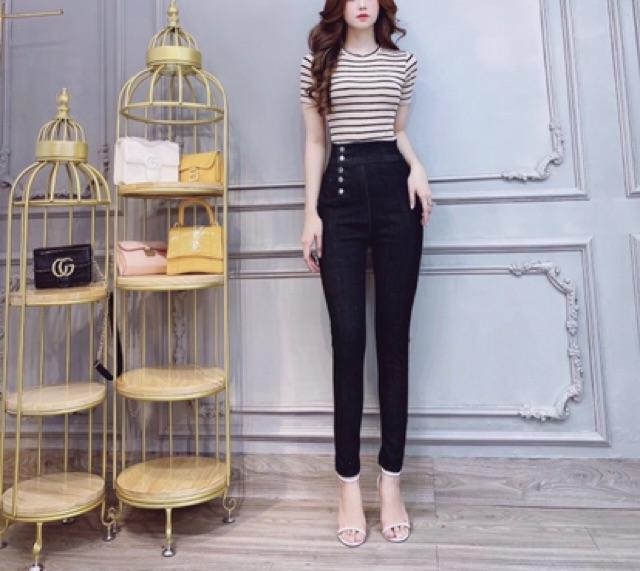 Quần jeans dáng ôm cạp siêu cao lưng gài 5 nút- ảnh thật toàn bộ