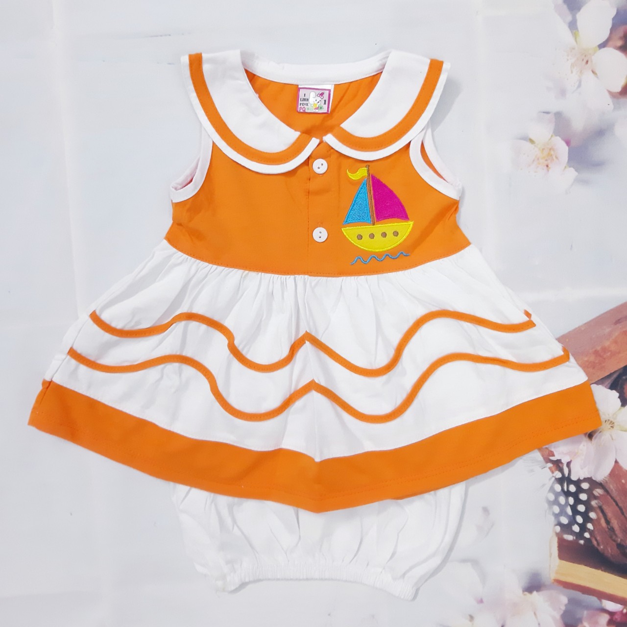 Đầm bé gái trẻ sơ sinh tuổi,kg thun cotton, họa tiết thêu thuyền,hàng may chuẩn xuất khẩu