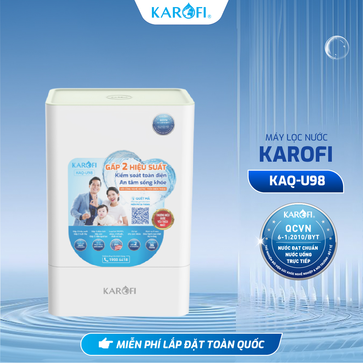 Máy lọc nước để gầm 10 lõi KAROFI KAQ-U98 - Lõi Smax, Đèn Led theo dõi - Miễn phí giao lắp toàn quốc - Hàng Chính Hãng