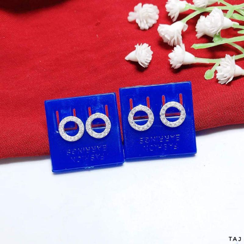 BÔNG TAI BẠC VÒNG TRÒN CHỮ O ĐÍNH ĐÁ NHỎ