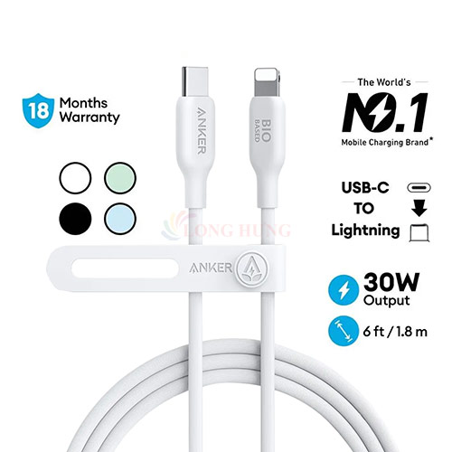Cáp USB Type-C to iP Anker 542 MFI 1.8m TPE 30W A80B2 - Hàng chính hãng