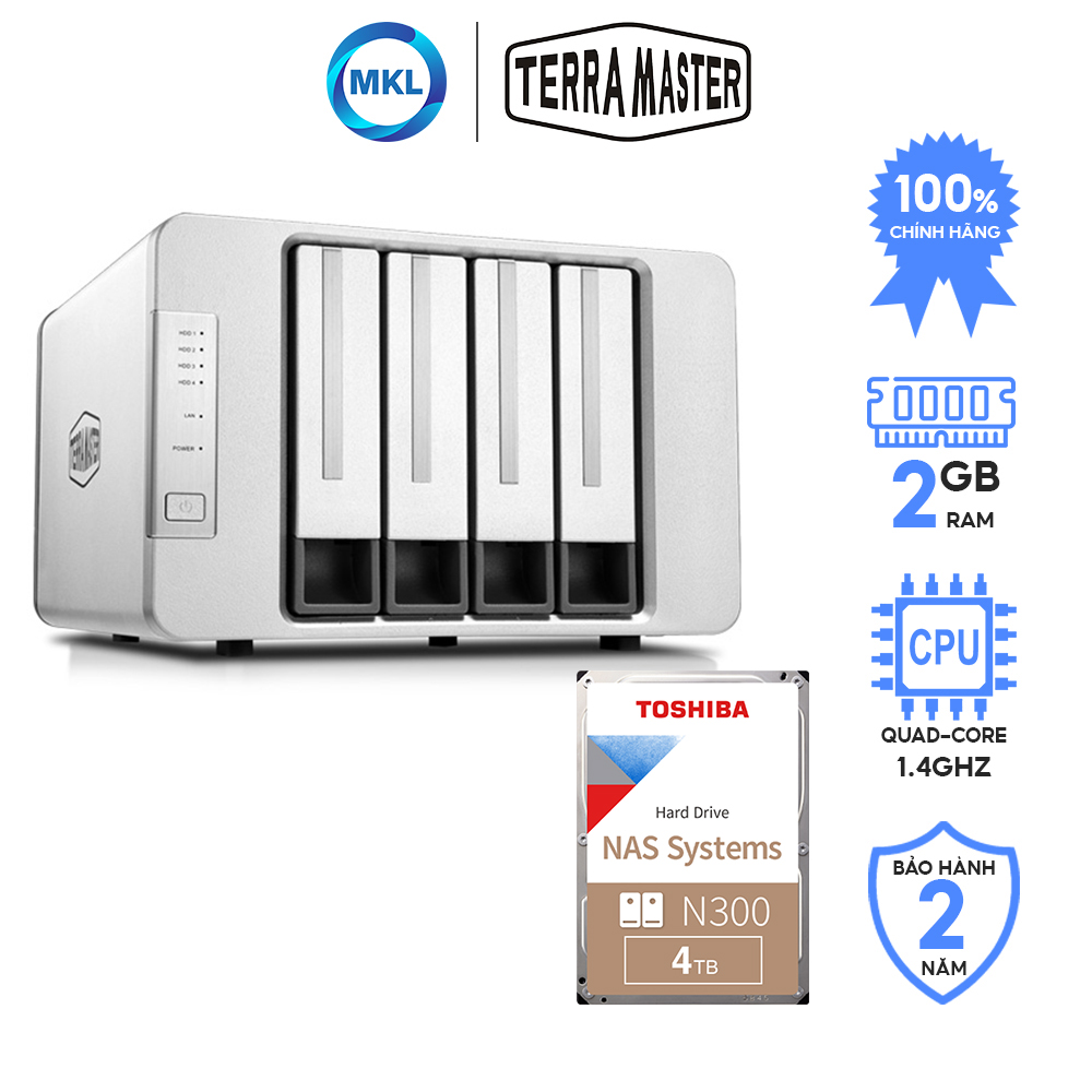 Combo ổ cứng mạng Nas TerraMaster F4-210 2GB 4 khay + ổ cứng Nas Toshiba hdd N300 4TB - hàng chính hãng