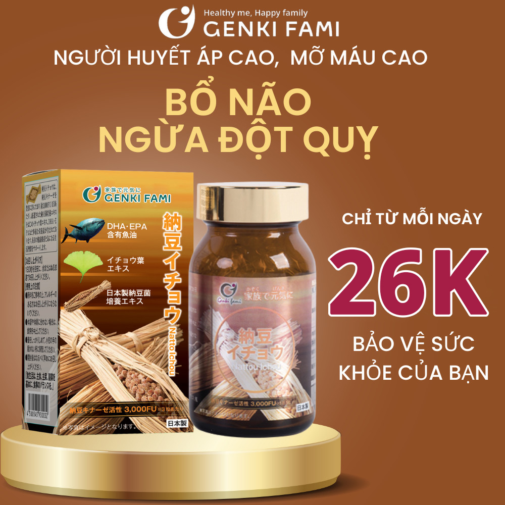 Viên Uống Phòng Ngừa Đột Quỵ, Bổ Não Nattokinase 3000FU Natto Ichou Genki Fami Nhật Bản