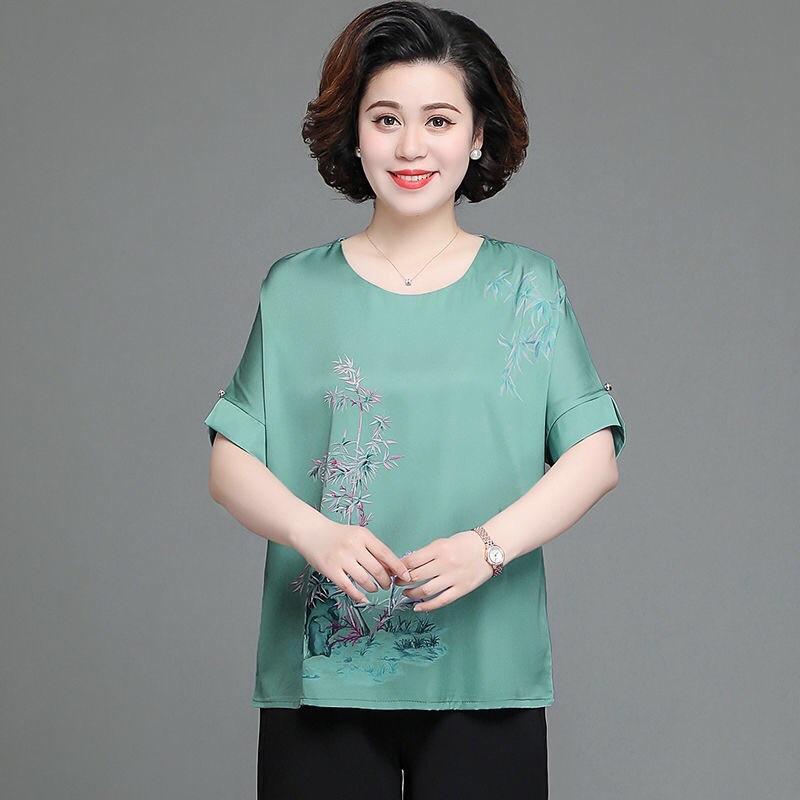 Áo trung niên nữ, áo sơ mi cho mẹ kiểu dáng sang trọng, áo kiểu chất vải lụa siêu mát nhẹ đẹp