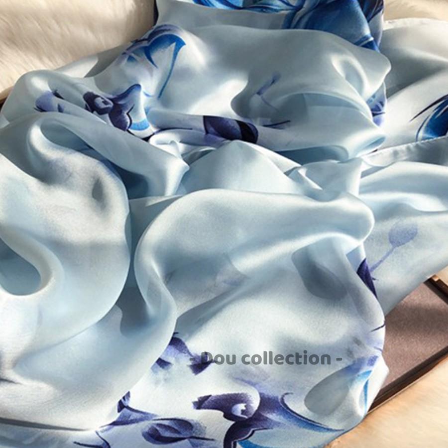 Khăn Choàng Quàng Cổ Lụa Cao Cấp Hoa Sen Sang Trọng - Chất Liệu Silk - Size:90x190cm - Mã KS004