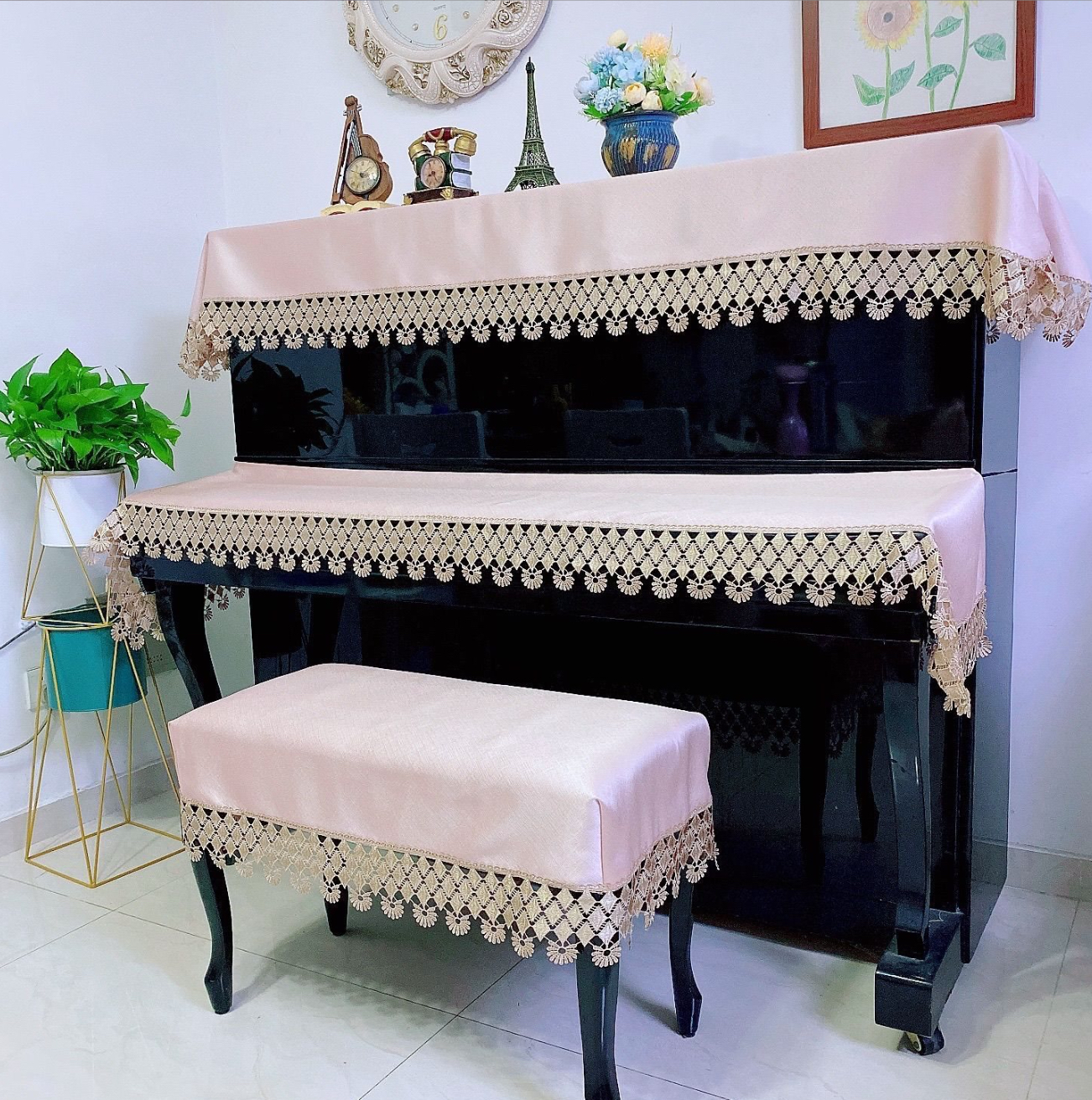 Khăn phủ đàn piano cơ đàn piano điện tử 88 phím phong cách Châu Âu cổ điển sang trọng chống bụi chống xước - Hàng chính hãng