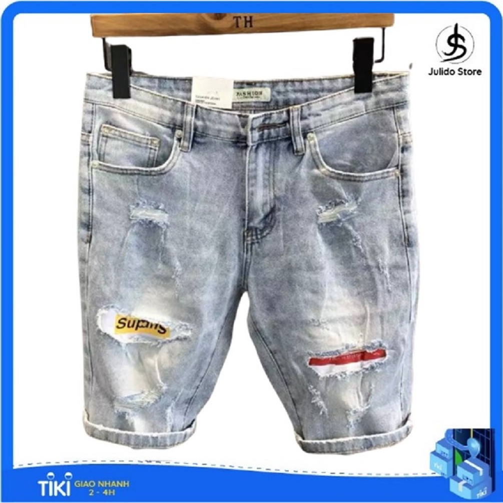 Quần short jean nam co dãn kiểu dán trẻ trung đơn giản thêu họa tiết Julido thời trang hàn quốc THU15