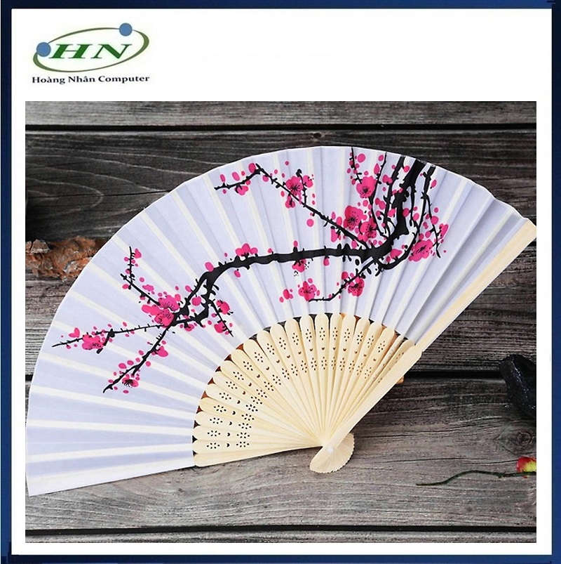 QUẠT XẾP CẦM TAY IN HỌA TIẾT HOA ĐƠN GIẢN THANH LỊCH / HỌA TIẾT HOA ANH ĐÀO - HN
