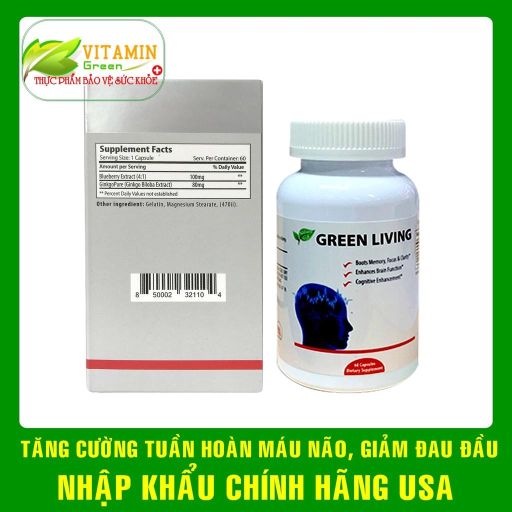 Viên uống bổ não Green Living Brain giúp tăng cường tuần hoàn não | Nhập khẩu chính hãng Mỹ