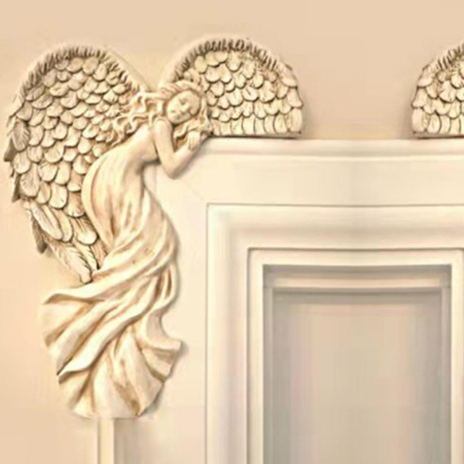 Angel Wings Wall Decoration, Antique Hanging Resin Angel Wings, Wall Art Décor Sculpture for Home Bedroom Living Room Garden Fairy