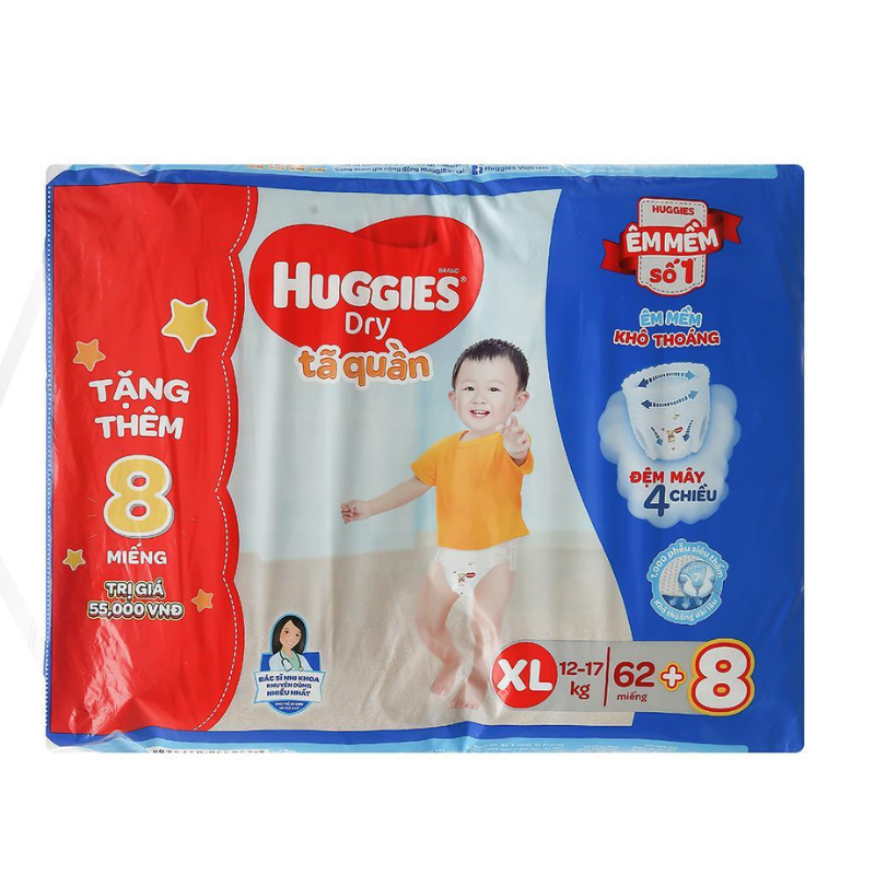 Tã quần Huggies Dry size XL 62 miếng (cho bé 12 - 17kg)