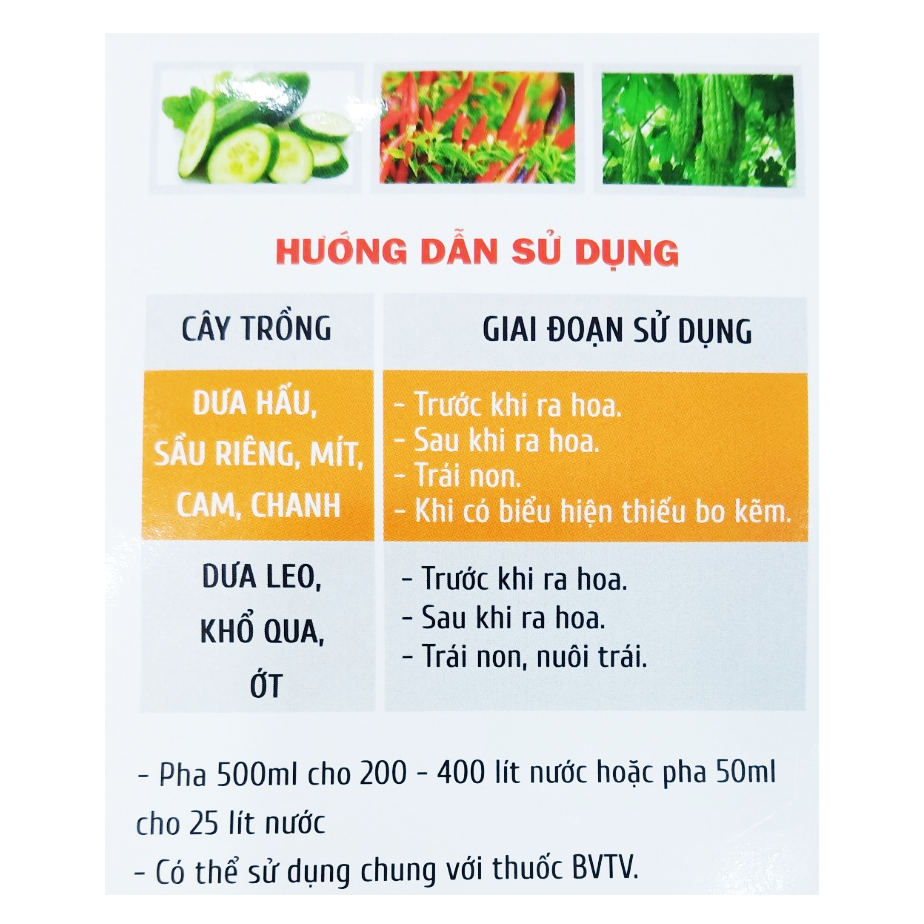Phân bón VIGAMI ZINC BO chuyên sửa trái 500ML