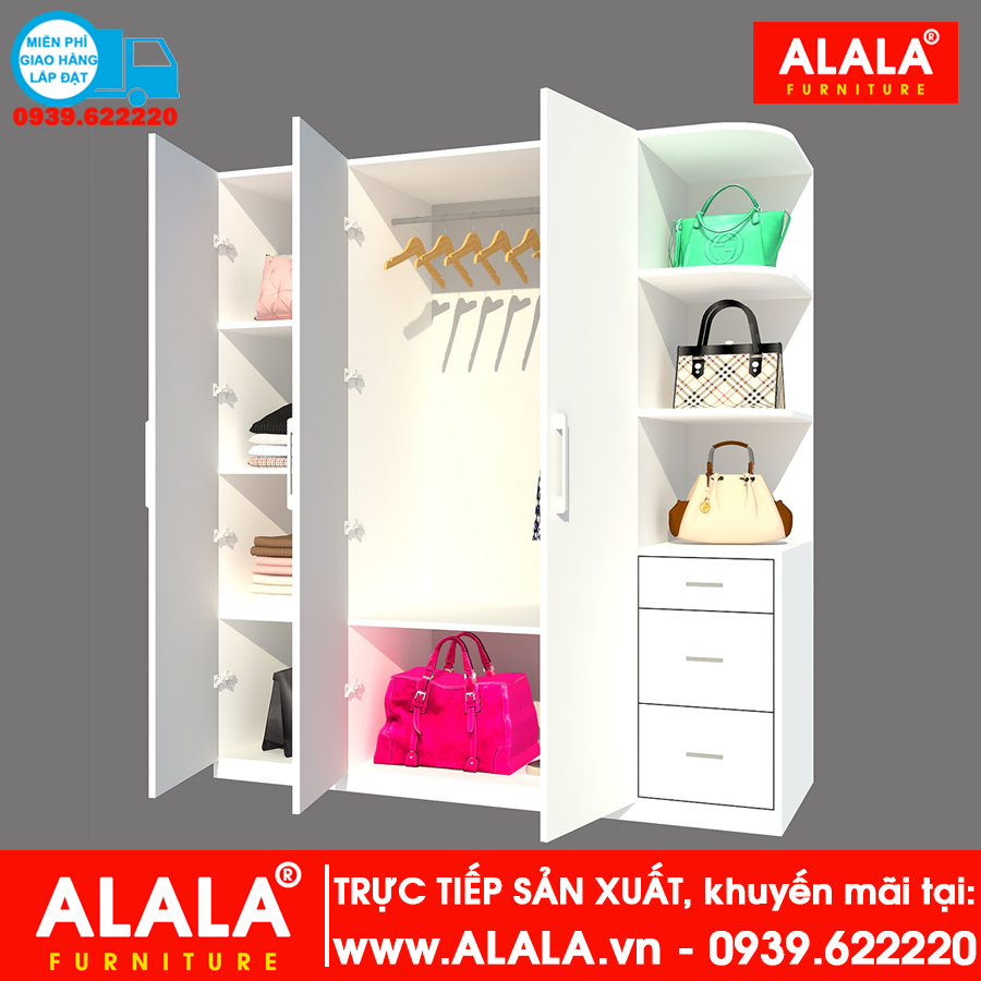 Tủ quần áo ALALA233 gỗ HMR chống nước - www.ALALA.vn - 0939.622220