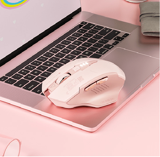 Chuột INPHIC F8 không dây kết nối chip USB 2.4G thiết kế gaming với màu hồng trà sữa dành cho các game thủ-HT