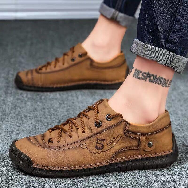 LCRTZKG giày da nam mới thoải mái ngoài trời chất lượng cao thời trang mềm mại Homme cổ điển mắt cá chân chống trơn giày đế bằng Moccasin xu hướng