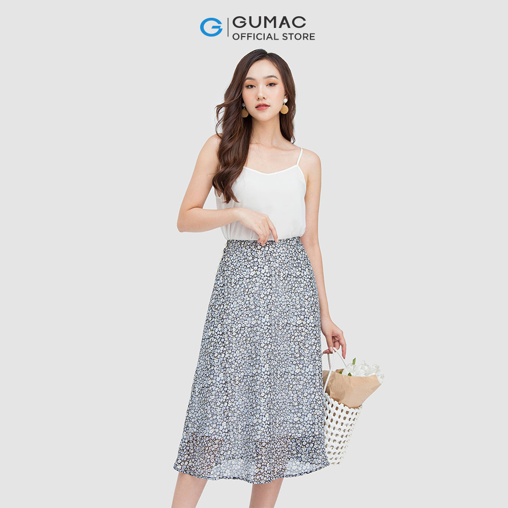 Chân váy  midi  GUMAC VC05069 phối hoa nhí xinh xắn