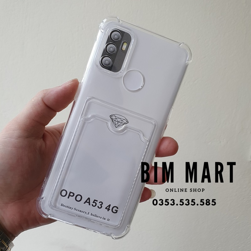 Ốp chống sốc dành cho OPPO A53 4G silicon trong suốt kèm ngăn ví đựng thẻ