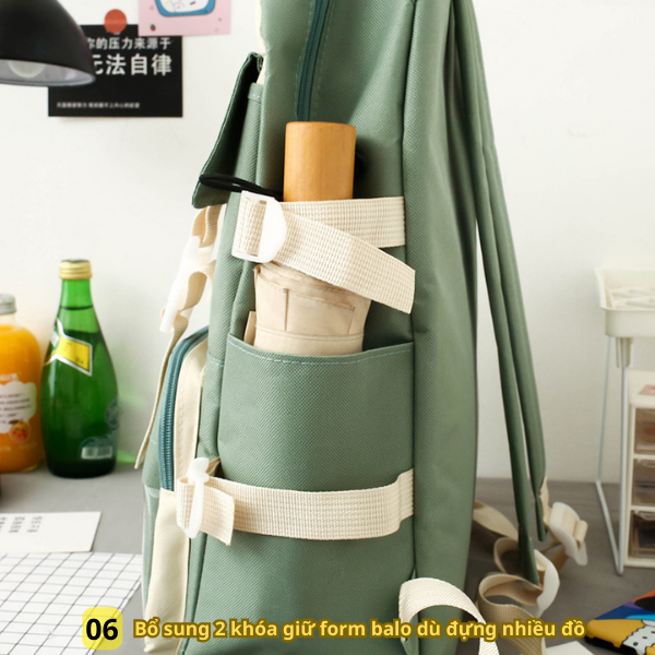 Combo 4 món balo nữ BH Kids, phiên bản Hàn Quốc, vải Canvas, chống nước, chống sốc - CH122