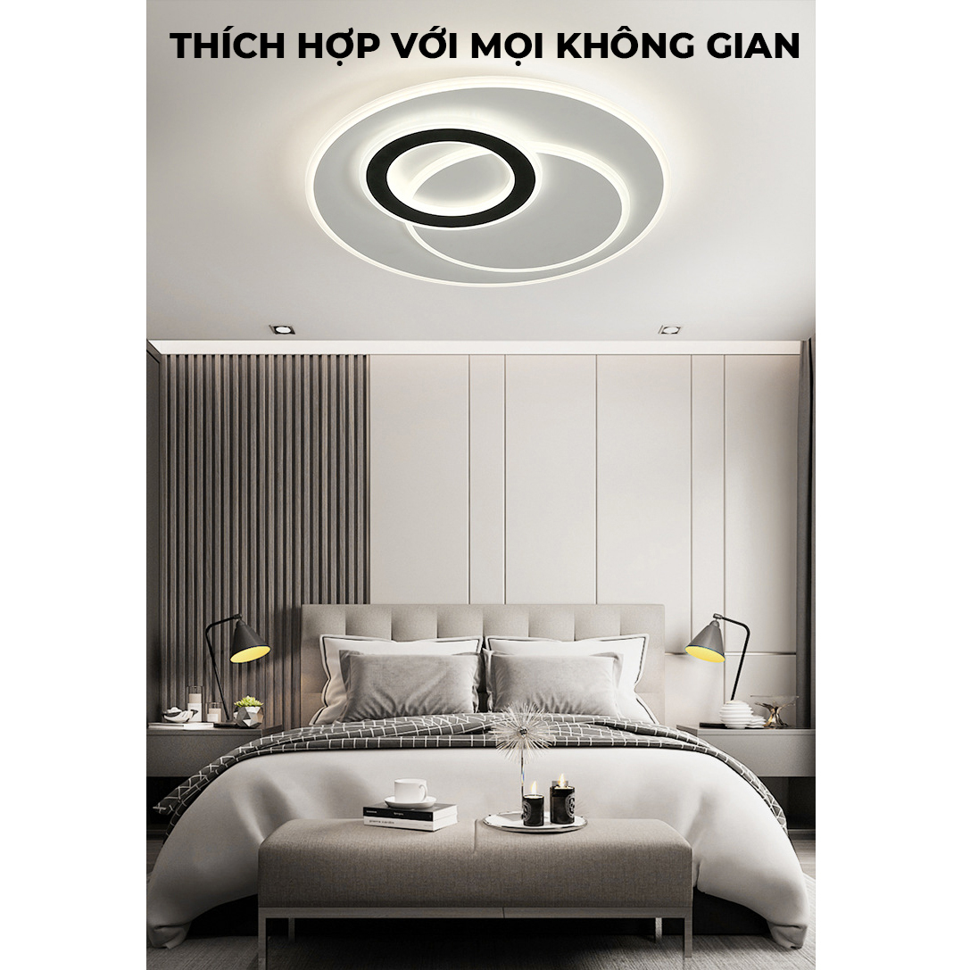 Đèn led ốp trần trang trí phòng khách, phòng ngủ, có thể chuyển 3 màu và điều chỉnh cường độ sáng bằng điều khiển từ xa