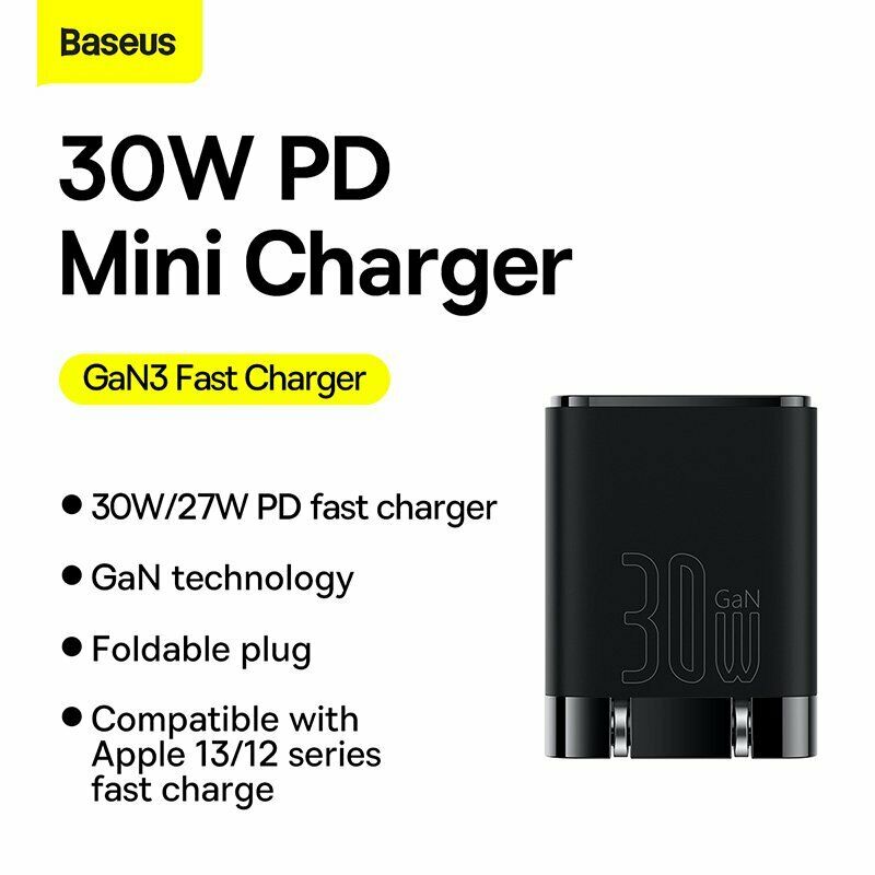 Củ sạc siêu nhanh USB C 30W Baseus GaN3 Fast Charger cho iPhone 13,12 Pro Max QC4.0 cho điện thoại Samsung Xiaomi - Hàng chính hãng