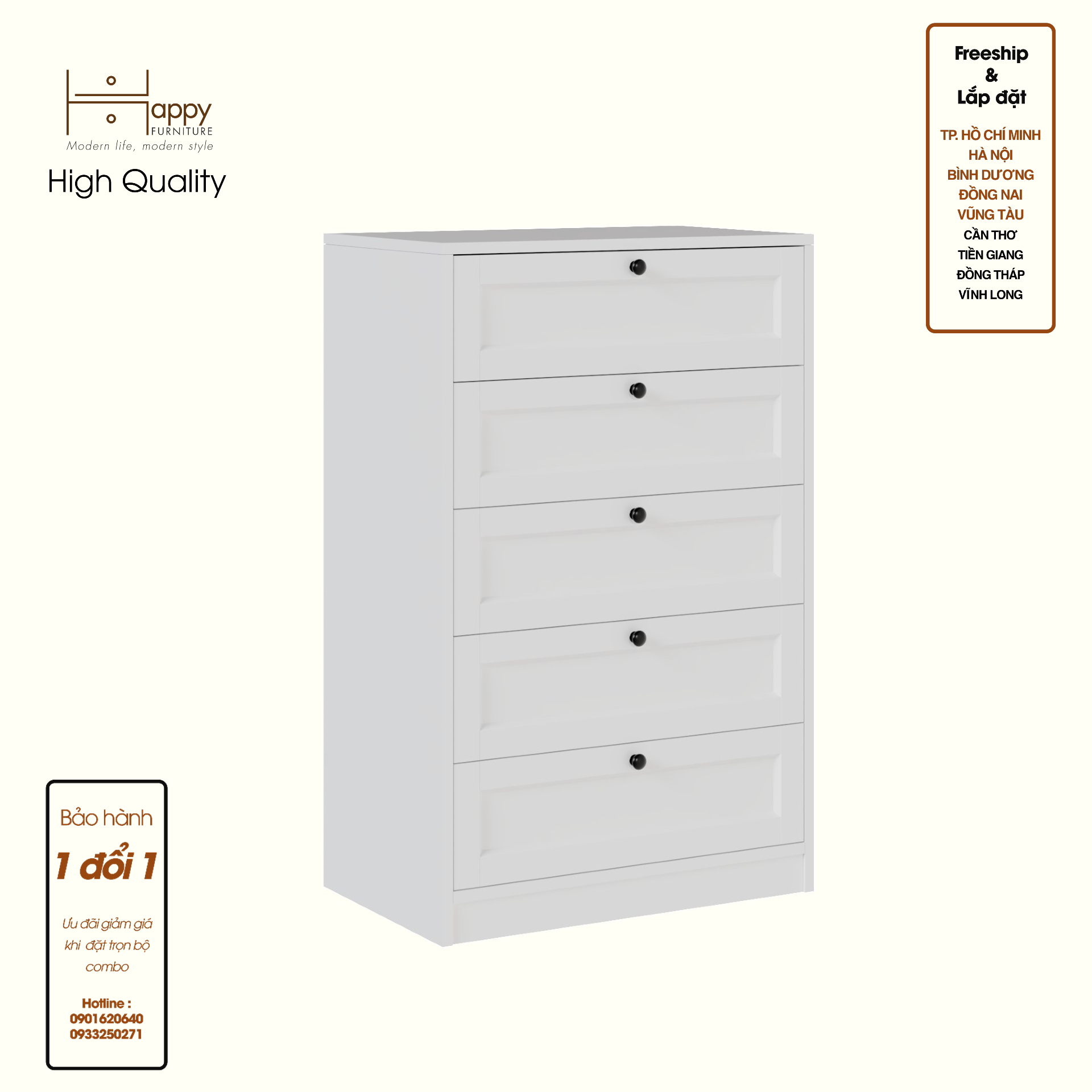 HAPPY FURNITURE , MATTA - Tủ lưu trữ 5 ngăn kéo, THK_223 , 64cm x 40cm x 101cm DxRxC